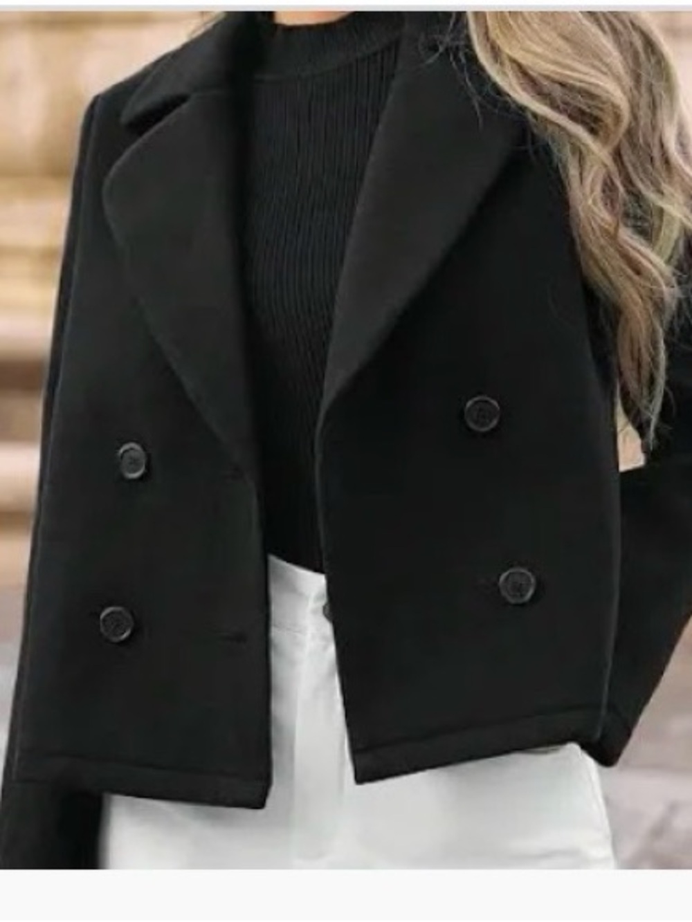 DKNY Black Double-Breasted Wool Peacoat